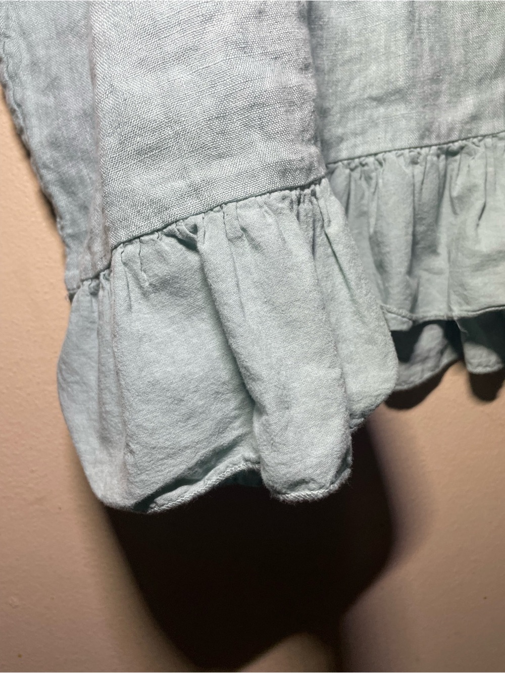 Made in Italy Linen Ruffle Hem Top Size L Sage Green Boho Coastal Cottagecore - Picture 5 of 5